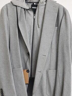Hugo Boss Light Grey Two-in-One Hooded Blazer